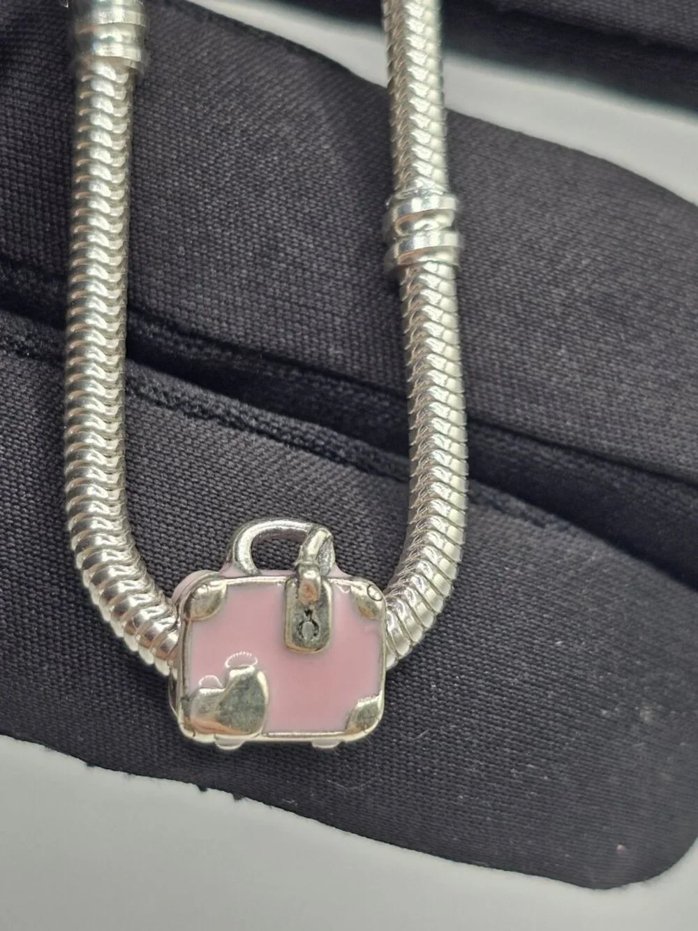 Sterling Silver 925 Rhodium Plated Pink Travel Bag 